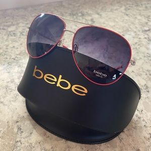 NEW Bebe sunglasses, aviator style with red trim